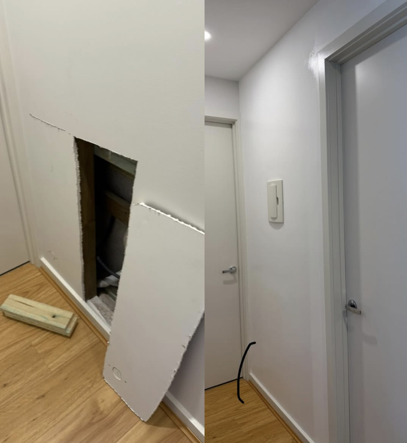 Wall access patched, set and painted to match