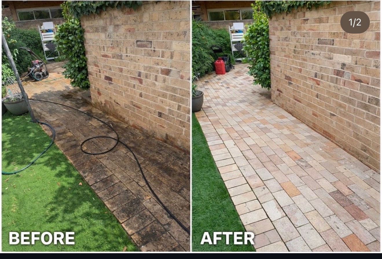Paved courtyard stripped back to clean brick paving